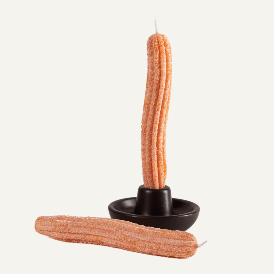 Churros Taper Candle with complementary free candle holder from Souhtlake Gifts Canada