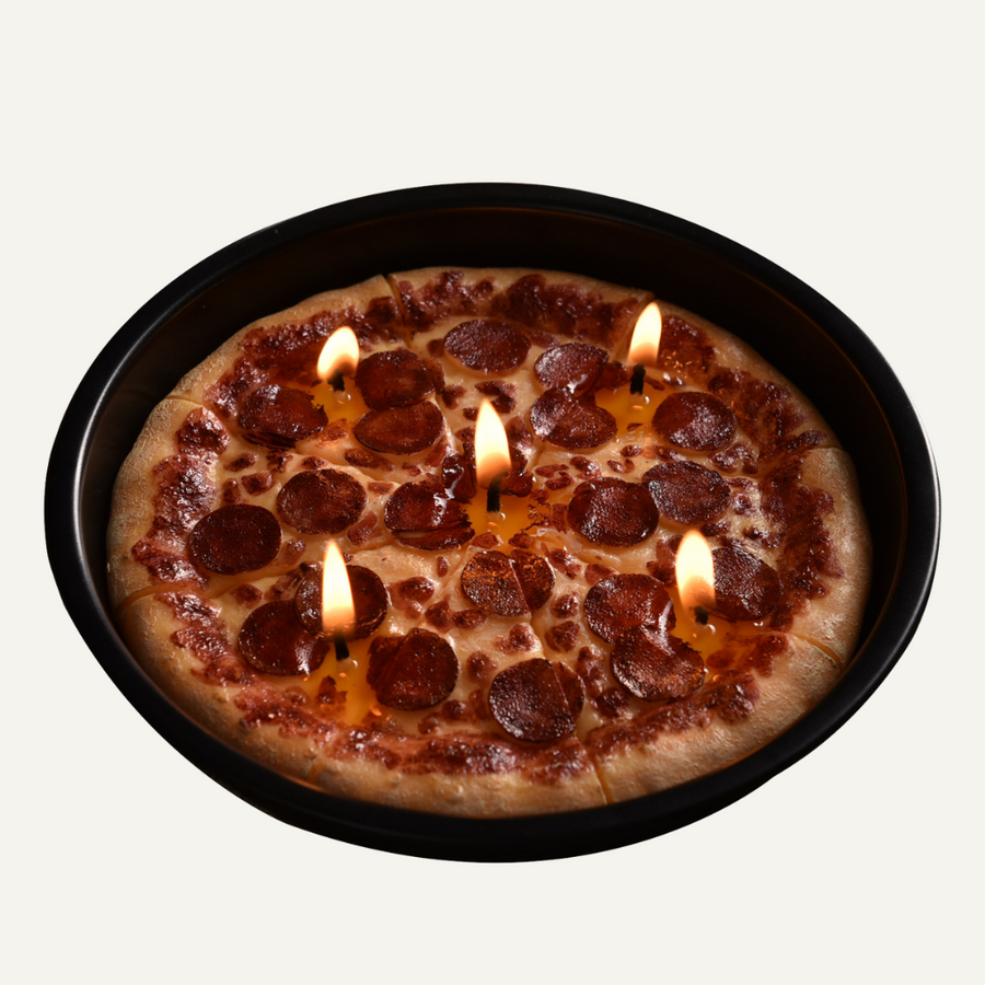 The Pizza Candle lighted with white back ground. 